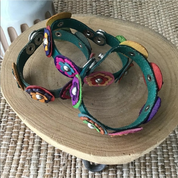 LAST 1! NEW 100% Leather Daisy Bracelet Handmade Mexico Boho 2-Snap Festival - Picture 6 of 12
